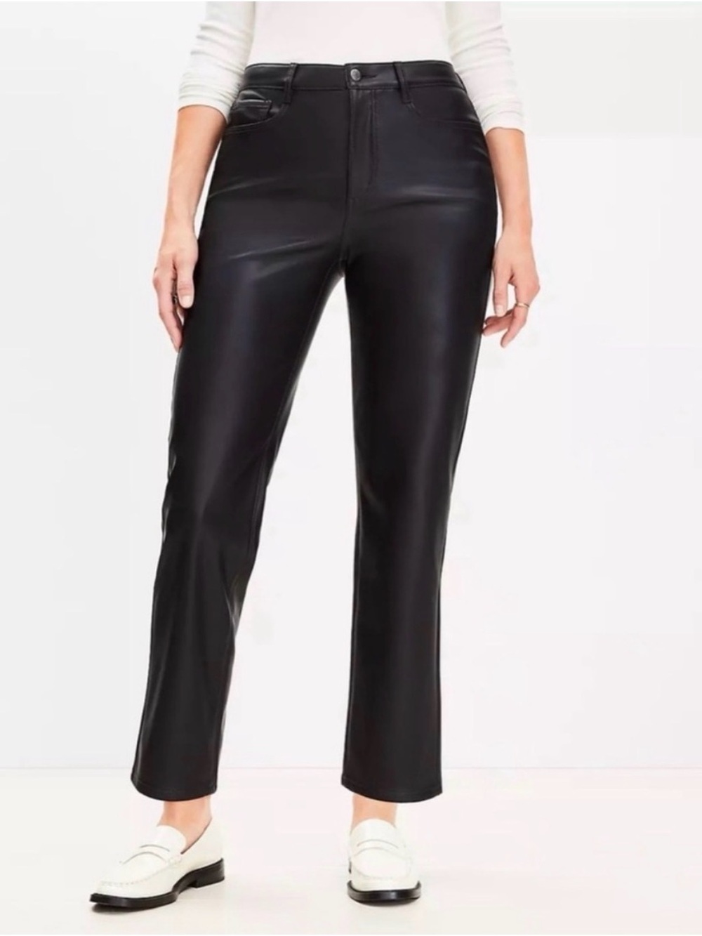 LOFT Black Faux Leather Straight-Leg Pants - never worn (no tags)